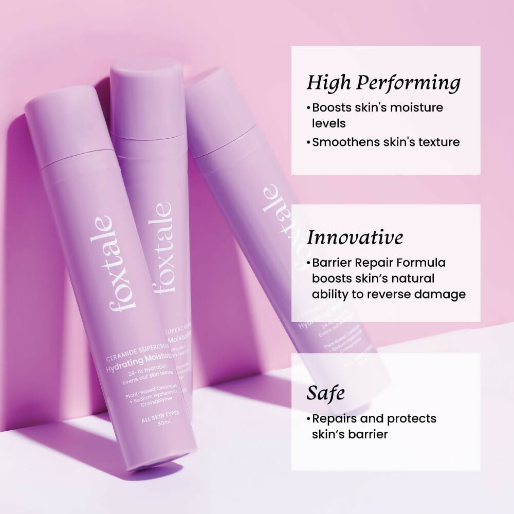 Foxtale Hydrating Ceramide Moisturizer With Hyaluronic Acid - Repairs Skin Barrier and Texture | Grocsy
