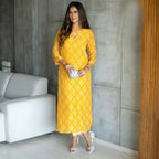 Aayaa Pure Muslin printed Kurti & Pant - Mustard | Grocsy