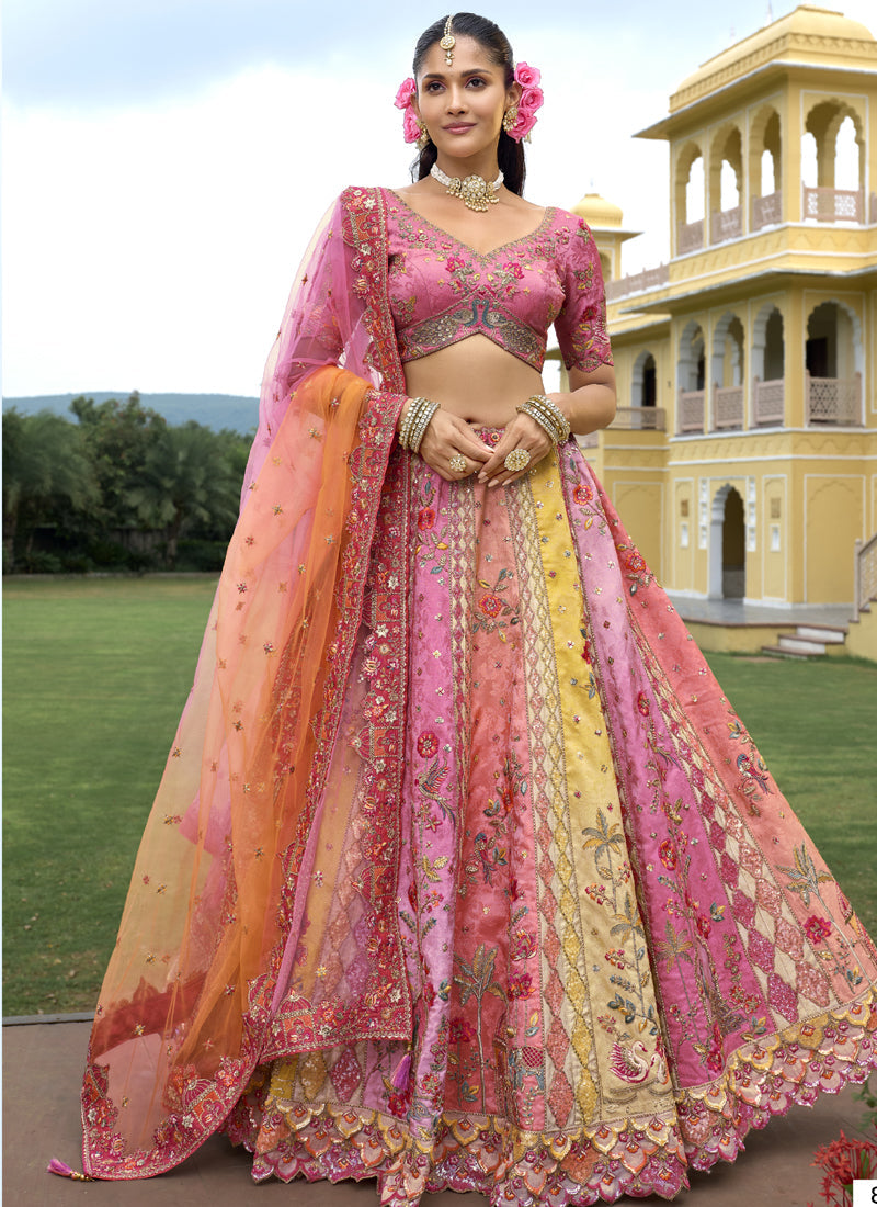 Vegaa Fashion Multicolor Silk Embroidered & Hand Work Wedding Wear Lehenga Choli | Grocsy
