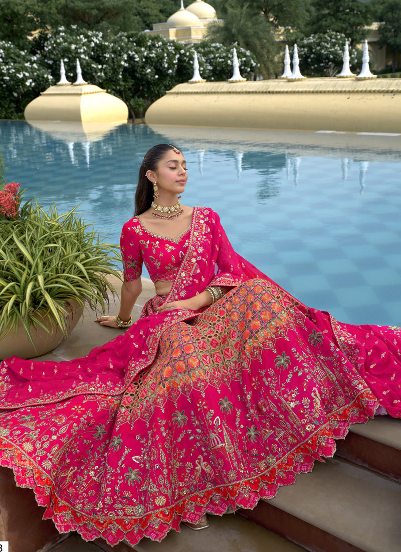 Vegaa Fashion Pink Silk Embroidered & Hand Work Wedding Wear Lehenga Choli | Grocsy