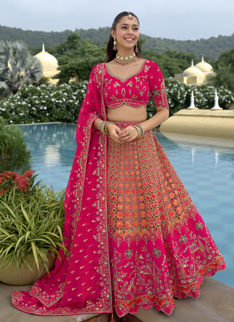 Vegaa Fashion Pink Silk Embroidered & Hand Work Wedding Wear Lehenga Choli | Grocsy