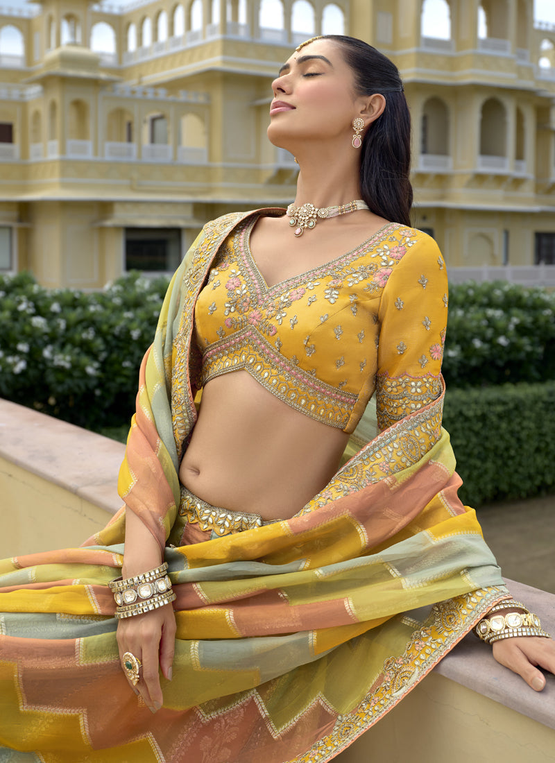 Vegaa Fashion Multicolor Silk Embroidered & Hand Work Wedding Wear Lehenga Choli | Grocsy