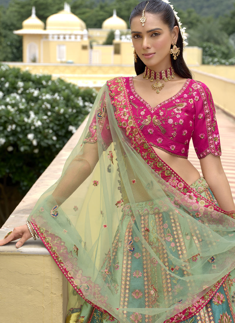 Vegaa Fashion Multicolor Silk Embroidered & Hand Work Wedding Wear Lehenga Choli | Grocsy