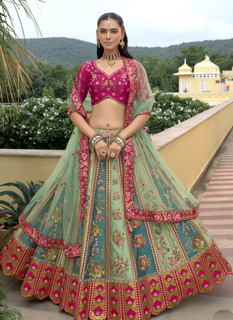 Vegaa Fashion Multicolor Silk Embroidered & Hand Work Wedding Wear Lehenga Choli | Grocsy
