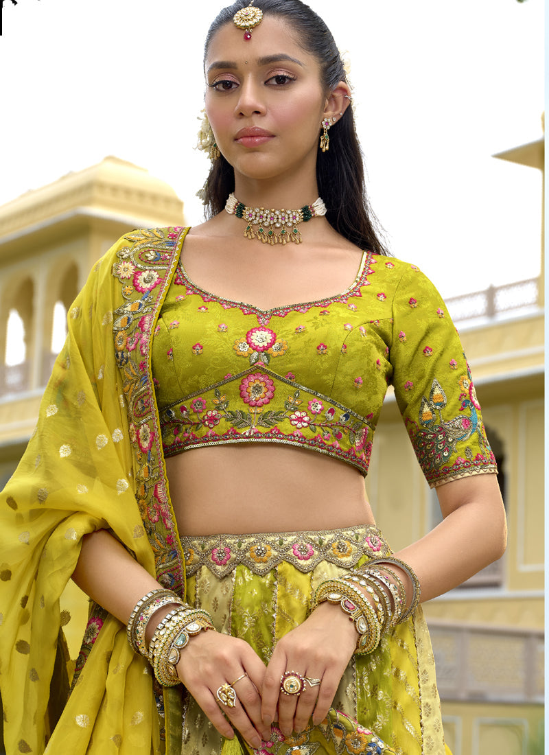 Vegaa Fashion Multicolor Silk Embroidered & Hand Work Wedding Wear Lehenga Choli | Grocsy