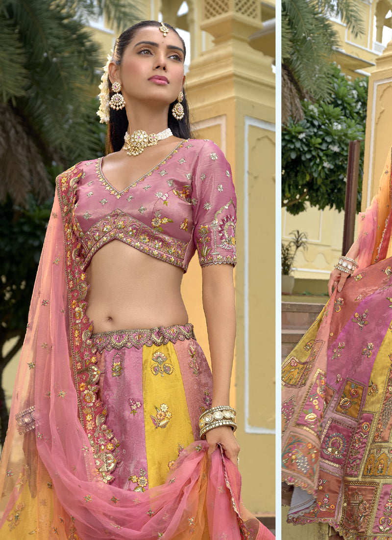 Vegaa Fashion Multicolor Silk Embroidered & Hand Work Wedding Wear Lehenga Choli | Grocsy