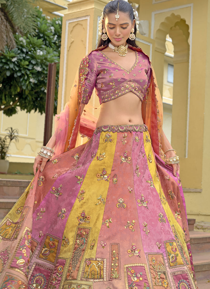 Vegaa Fashion Multicolor Silk Embroidered & Hand Work Wedding Wear Lehenga Choli | Grocsy