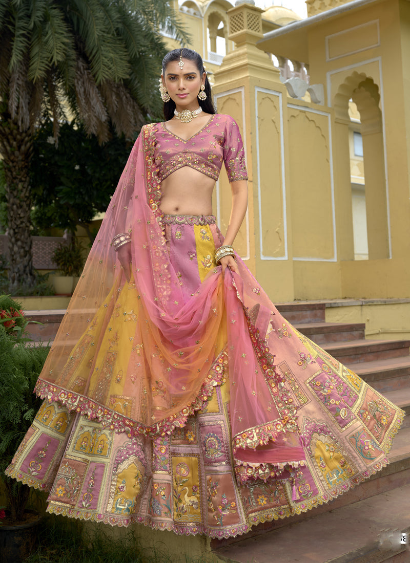 Vegaa Fashion Multicolor Silk Embroidered & Hand Work Wedding Wear Lehenga Choli | Grocsy