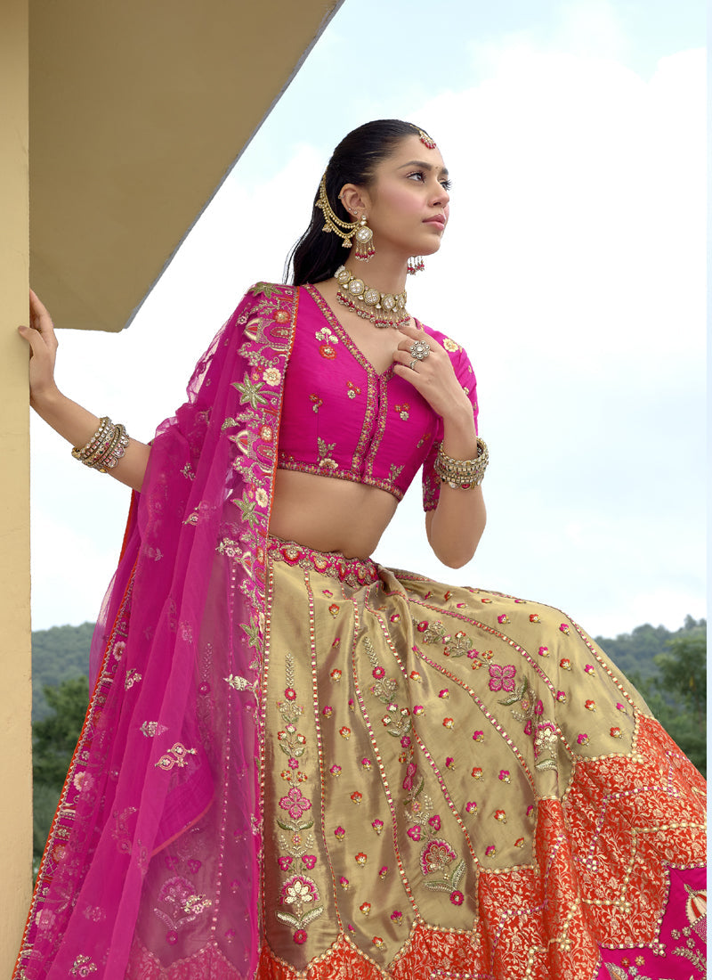 Vegaa Fashion Multicolor Silk Embroidered & Hand Work Wedding Wear Lehenga Choli | Grocsy