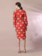 Myshka Women's Rust Printed Round Neck Party Top With Skirt Co-ord set | Grocsy