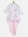 Ahalyaa Pink Polysilk Floral Printed Kids Kurta Dhoti Set For Girls | Grocsy