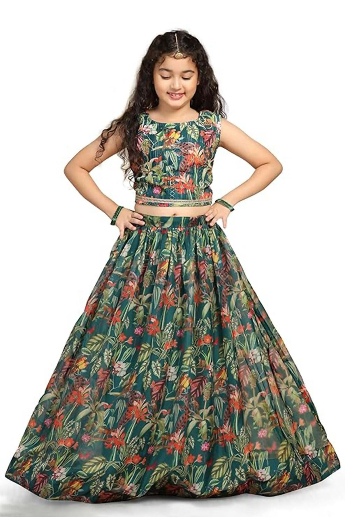 Joban Fashion Girl's Green Color Lehenga Choli | Grocsy