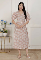 Miravan Womens Puff Sleeve Cheeku Pure Cotton Printed Maxi Dress | Grocsy