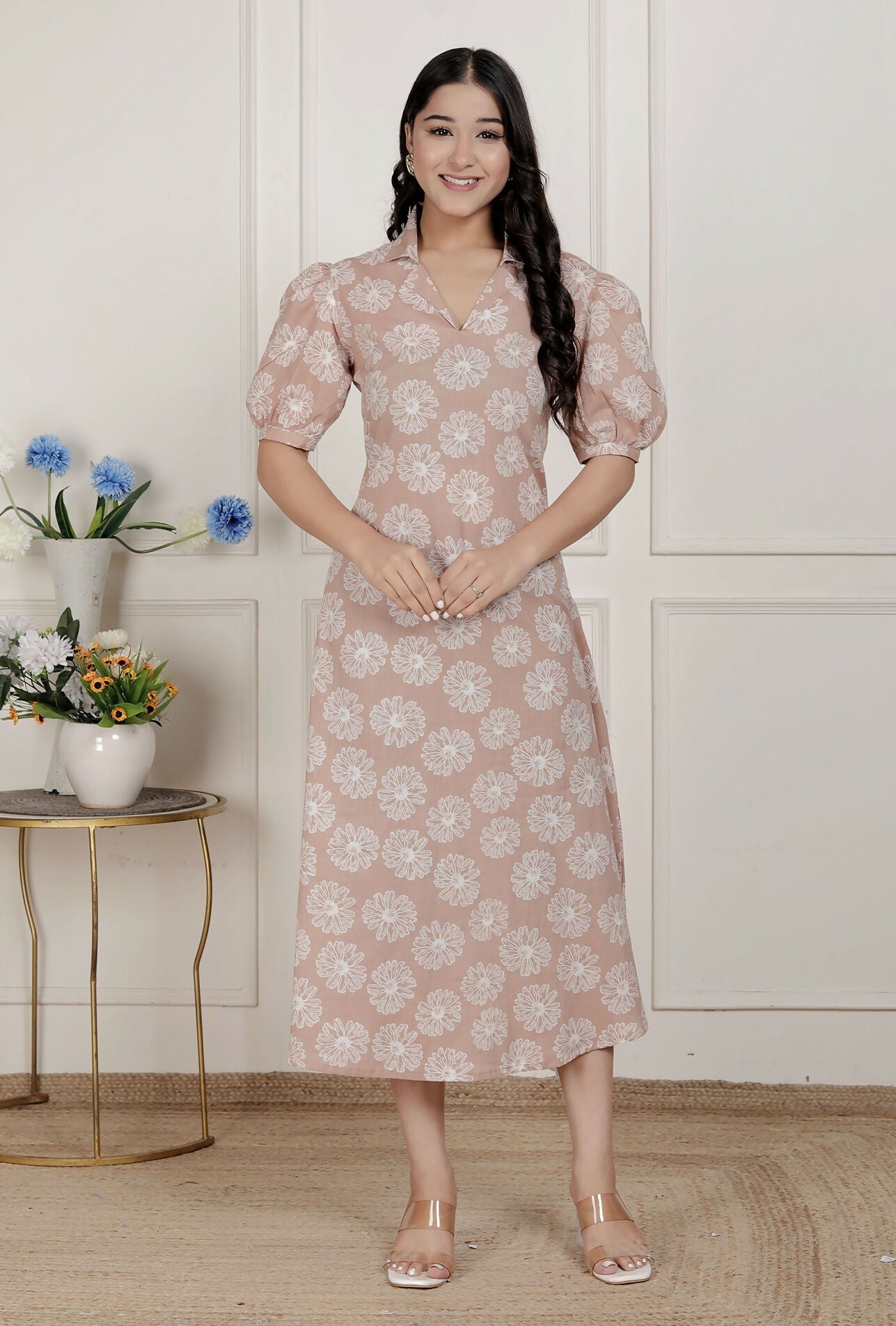 Miravan Womens Puff Sleeve Cheeku Pure Cotton Printed Maxi Dress | Grocsy