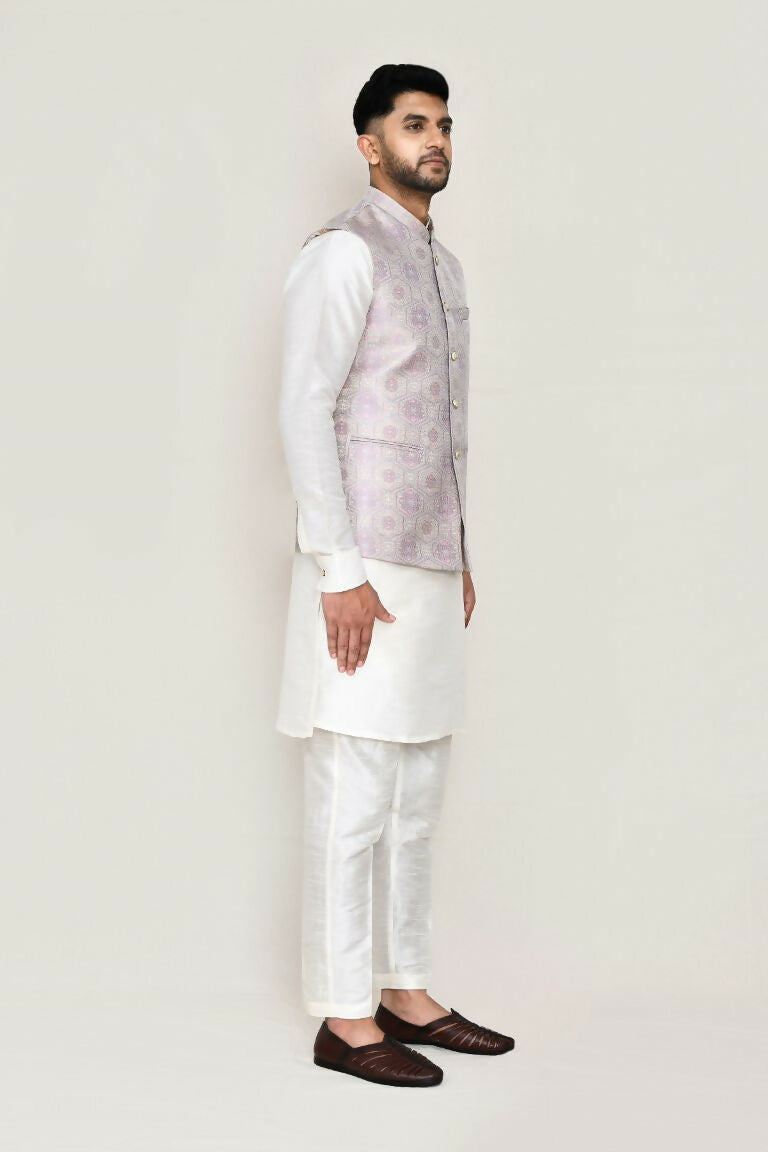 Joban Fashion White Colored Art Silk Fabric Kurta, Jacket With Straight Fit Pant | Grocsy