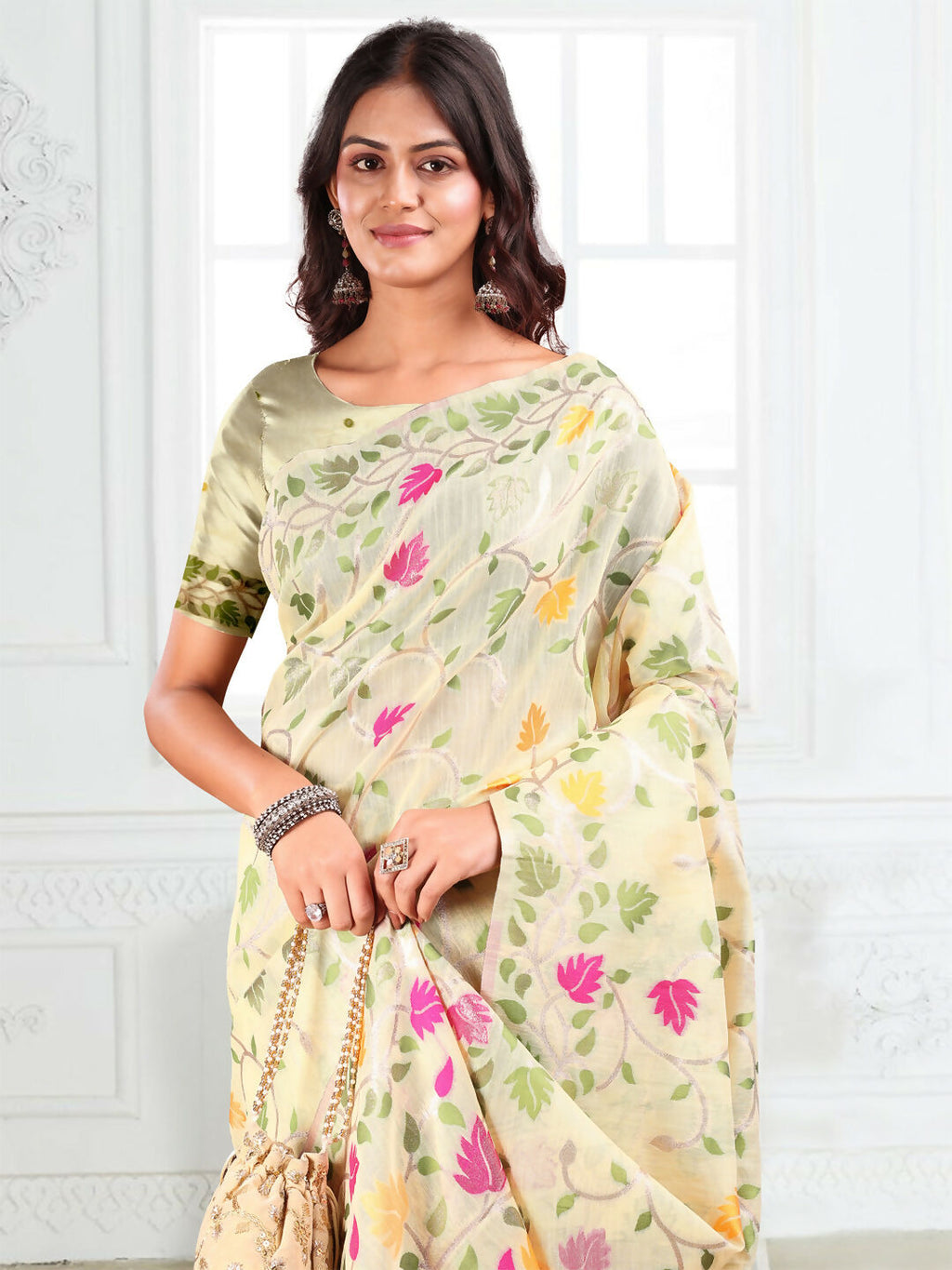 Shree Shyam Fashion Linen Cotton Off White Saree | Grocsy