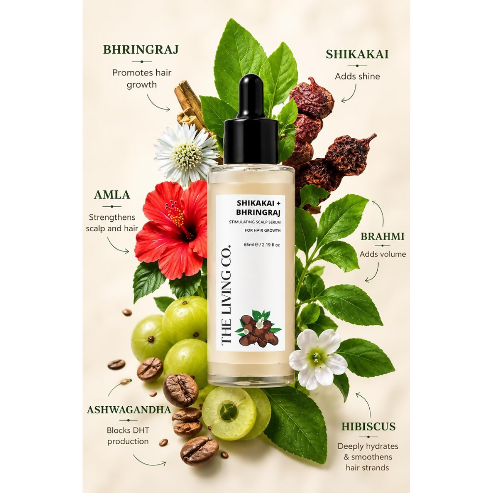THE LIVING CO. Shikakai + Bhringraj Stimulating Scalp Serum | Grocsy