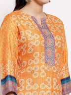 Myshka Women's Multi Cotton Printed 3/4 Sleeve Round Neck Casual Kurta | Grocsy