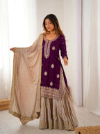 Lehenga Mart Designer Sharara Suit With Kurta, Sharara, Dupatta For Women-Wine | Grocsy