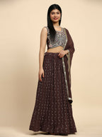 Brown Georgette Embroidered Lehenga choli with Dupatta - Dhara | Grocsy