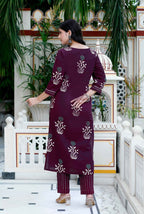 Miravan Women's Cotton Fabric Purple Kurta With Palazzo And Dupatta | Grocsy