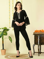 Myshka Women's Black Embroidered Party Fusion Top | Grocsy