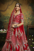 House of Panchhi Red Pure Silk Moti & Zarkan heavy embroidery Lehenga choli & Dupatta | Grocsy