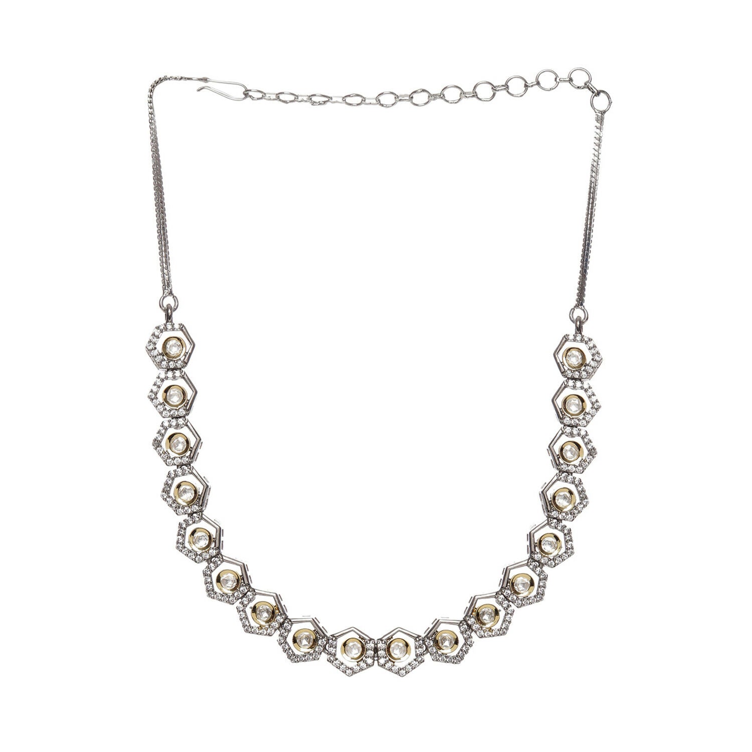 Dual Tone Gold and Silver Choker with American Diamonds and Kundan (Silver) - Ruby Raang | Grocsy