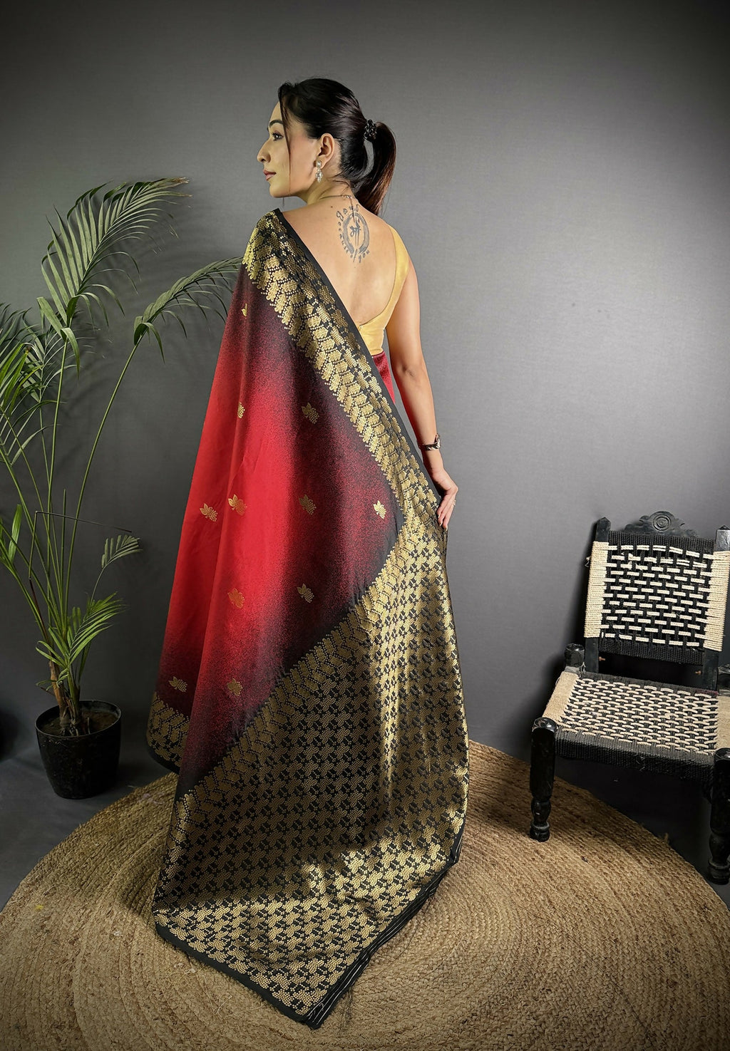 Joban Fashion Red Handloom Silk Ikkat Saree | Grocsy