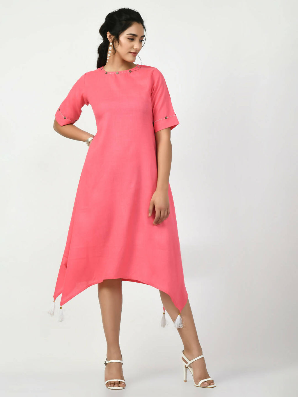 Myshka Women's Pink A-Line Solid Kurta | Grocsy