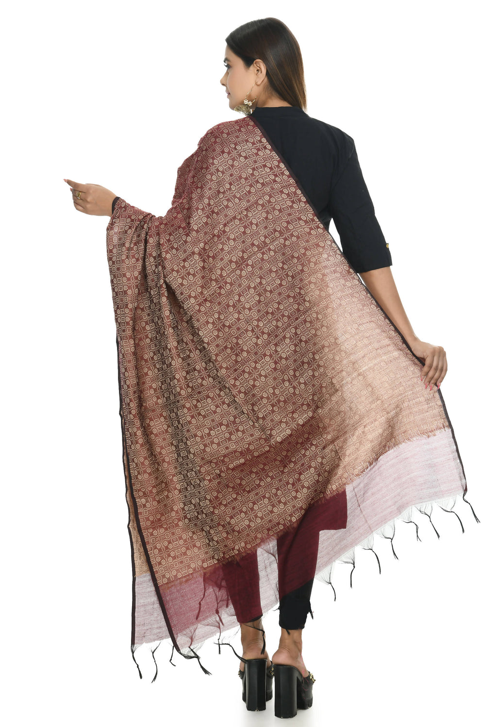 Mominos Fashion Moeza Handloom Cotton Dark Maroon Dupatta | Grocsy