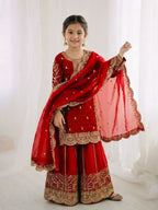Teeya Creation New Trendy Fully Stitched Ready to Wear Kids Kurta Palazzo Set-Red | Grocsy