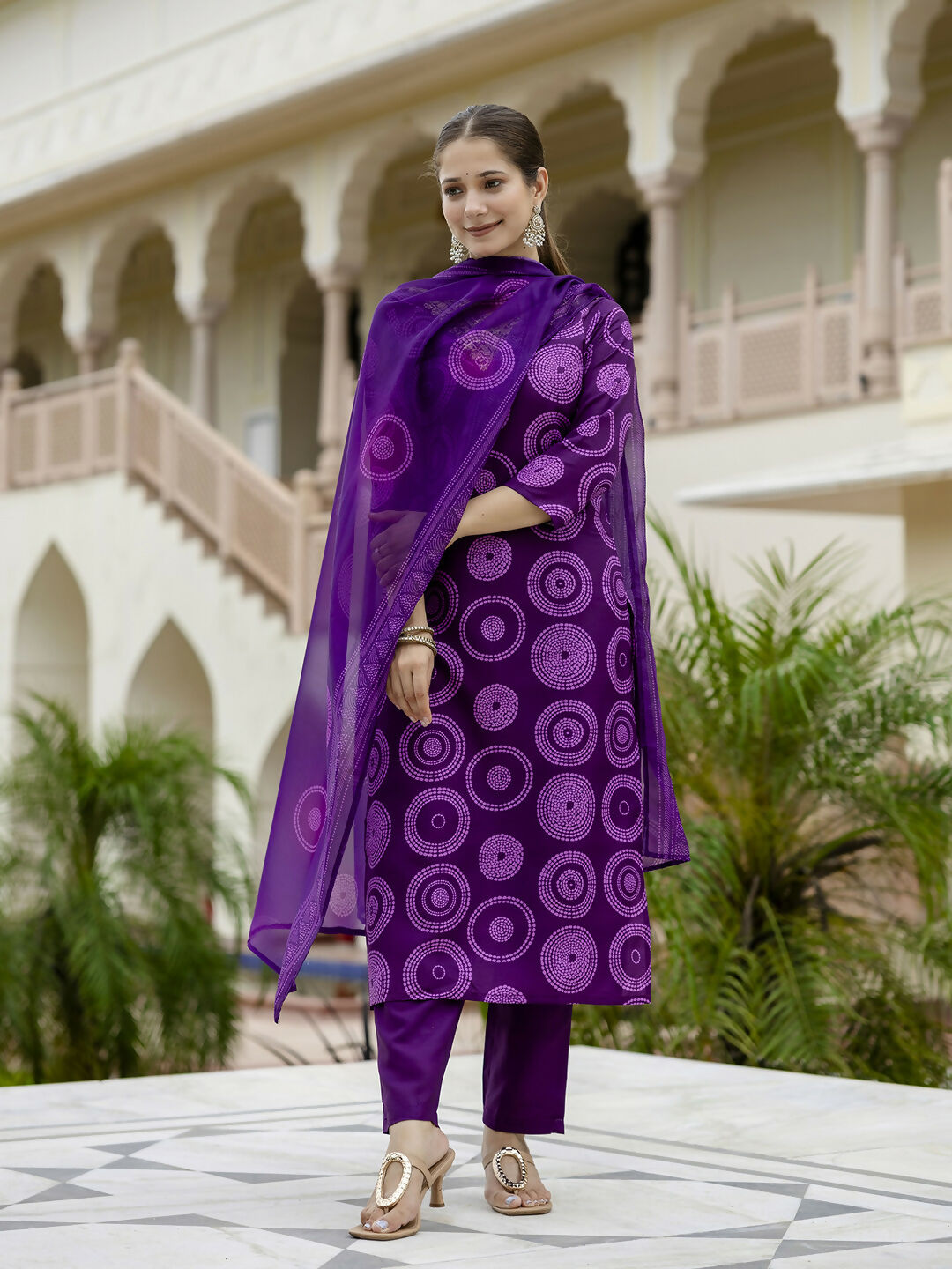 The52 Purple Women's Gorgeous Rayon Embroidered Straight Kurta with Pant And Dupatta Set | Grocsy