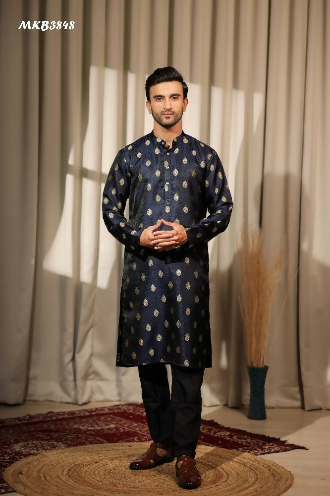 Blue Viscose Jacquard Wovon Designer Kurta Set - Mahotsav | Grocsy