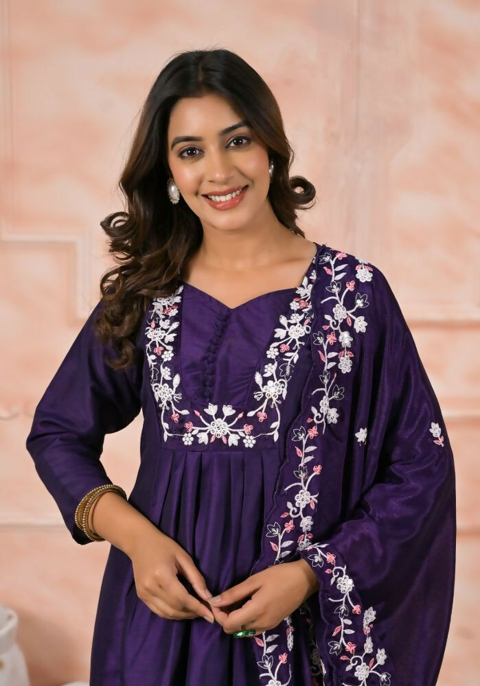 Ethnic Festive Wear Viscose Reyon Blue Stitched Suit With Dupatta - Anbazaar | Grocsy