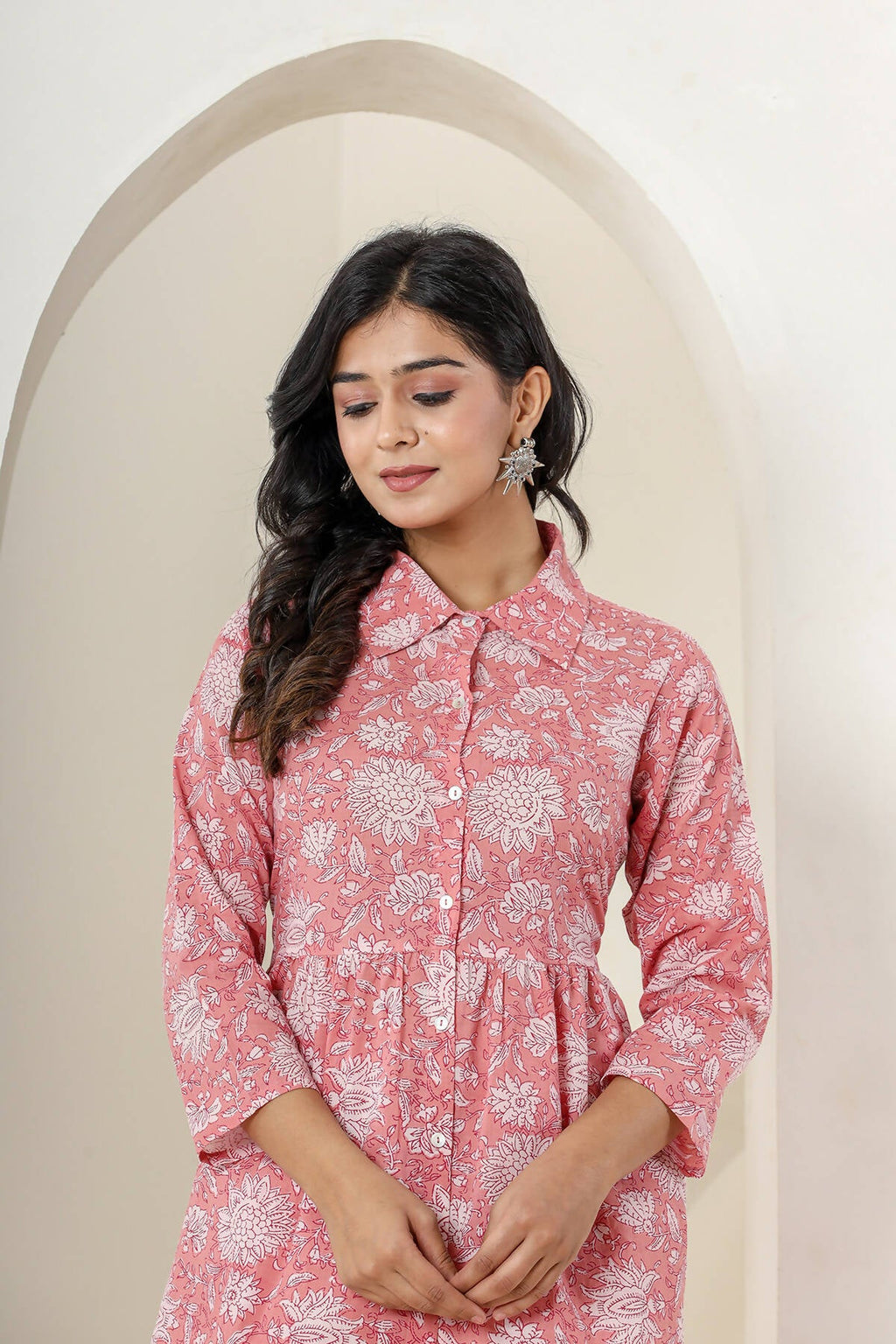 Kaajh Women's Pink Printed Cotton Co-ord Set | Grocsy