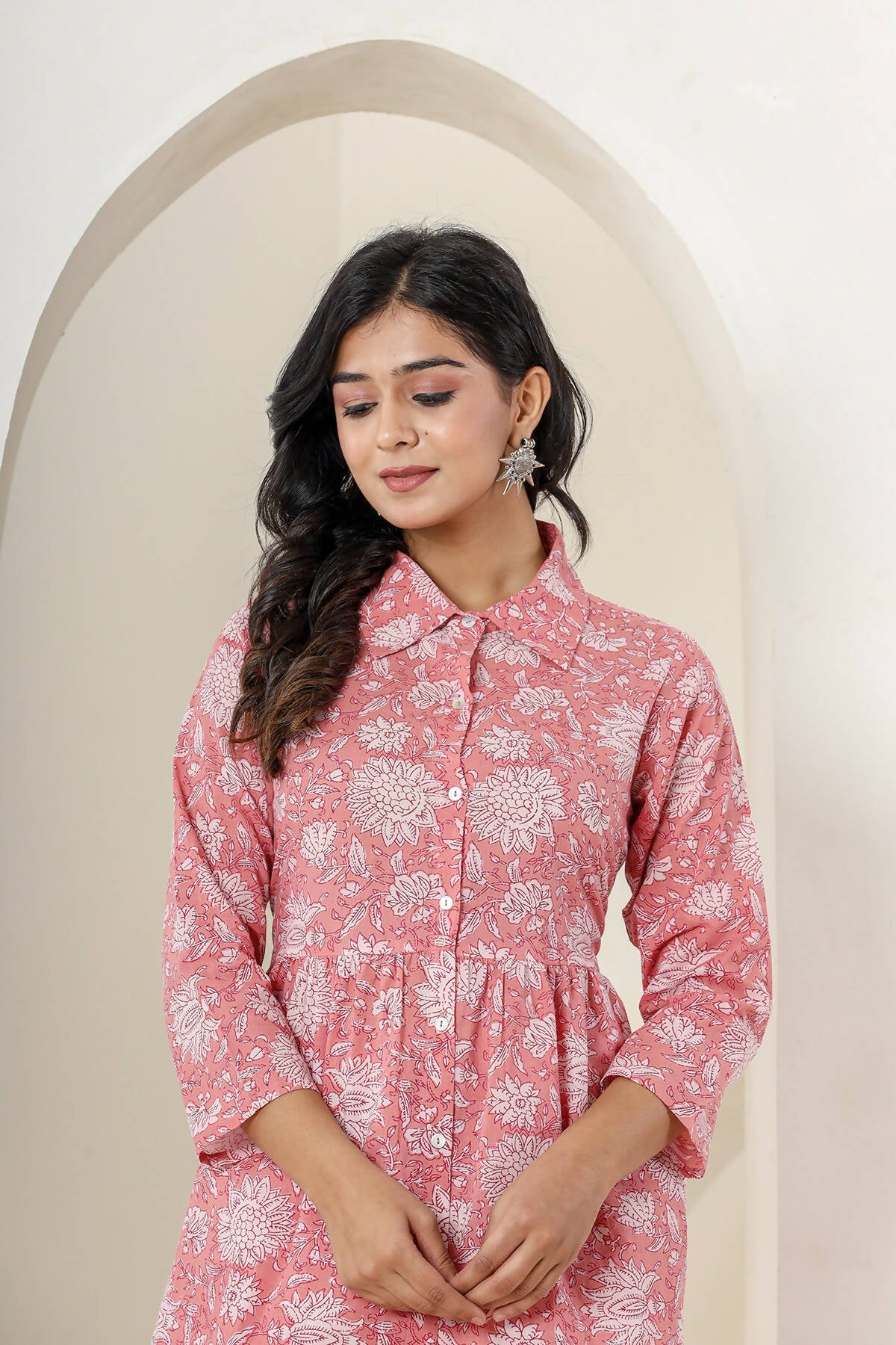 Kaajh Women's Pink Printed Cotton Co-ord Set | Grocsy