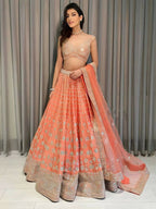 Jyoti Fashion Delightful Orange Sequins, Zari with Embroidered Devsena Silk Lehenga Choli with Dupatta | Grocsy