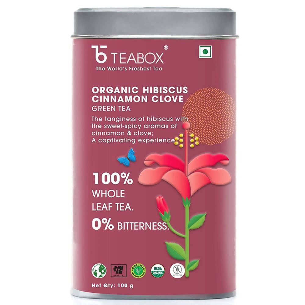 Teabox Organic Hibiscus Cinnamon Clove Green Tea Loose Leaves | Grocsy