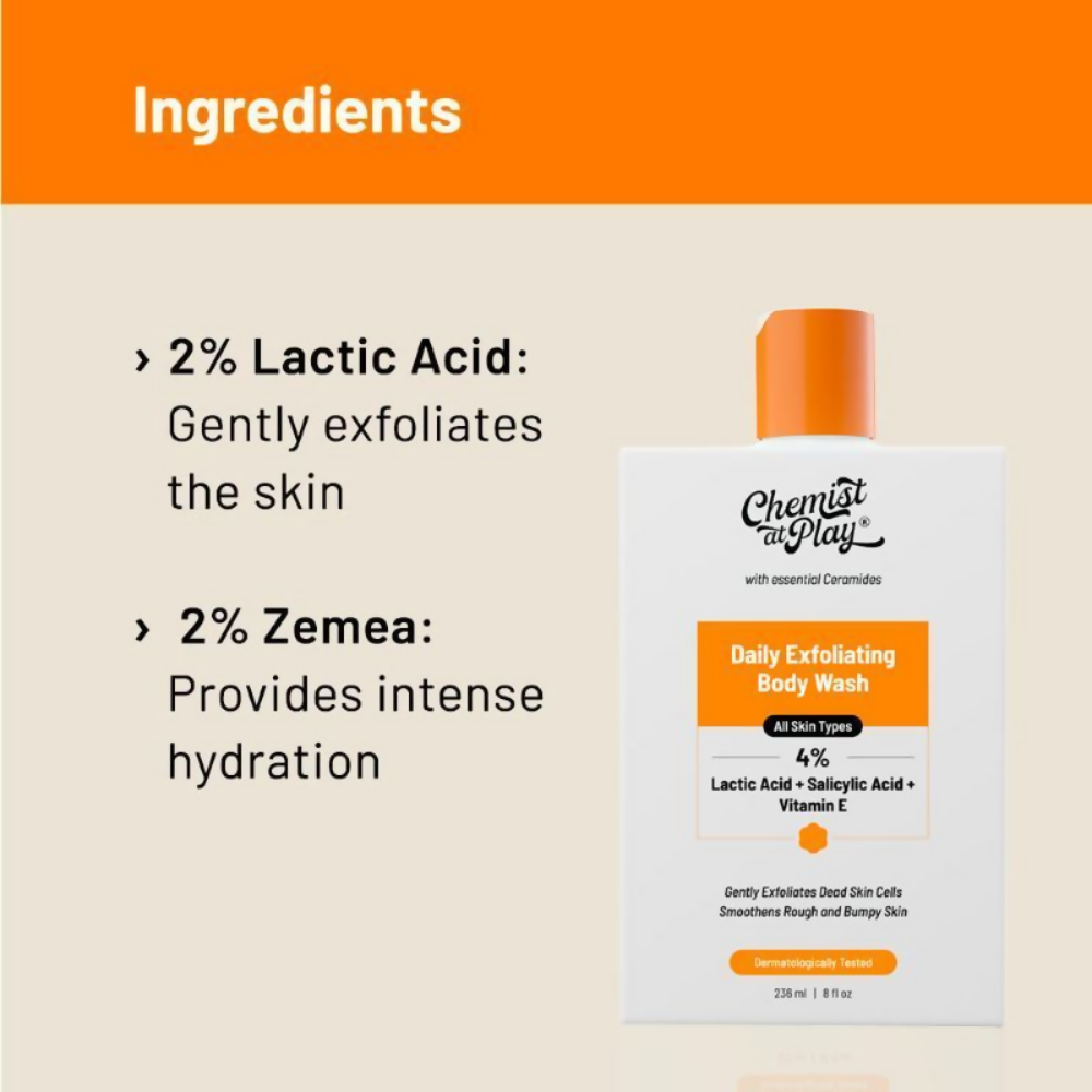 Chemist At Play Lactic Acid Exfoliating Body Wash & AHA Underarm Roll-On Combo | Grocsy
