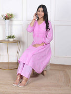 Miravan Womens Pink Lucknowi Angrakha Style Kurta With Palazzo | Grocsy