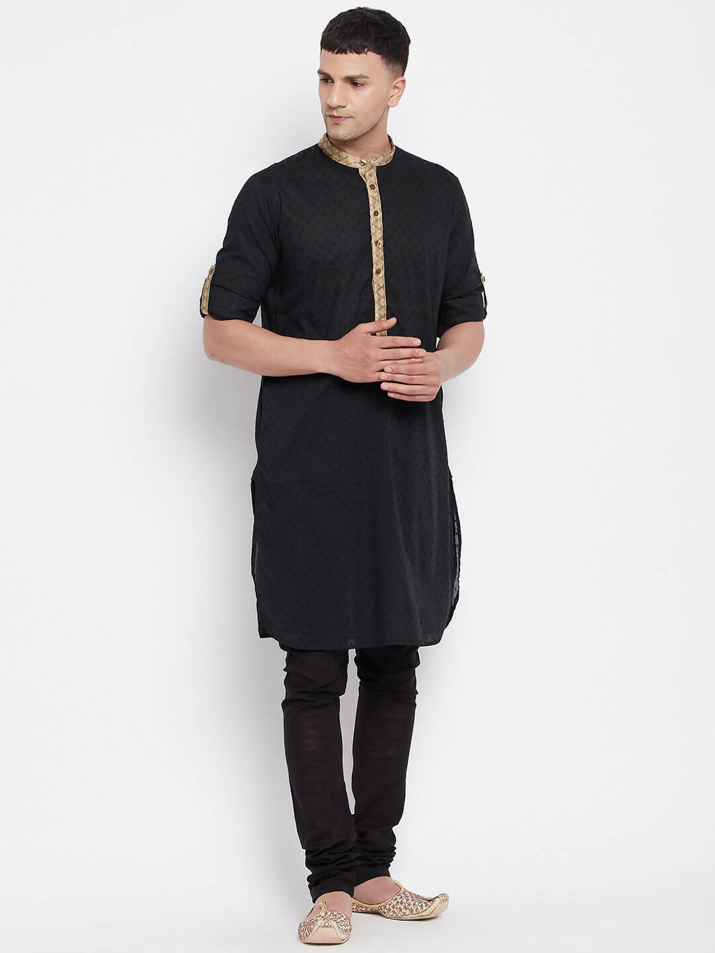 Even Apparels Black Pure Cotton Men's Kurta With Contrast Collar And Placket | Grocsy