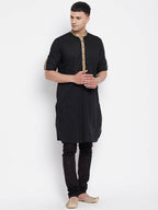 Even Apparels Black Pure Cotton Men's Kurta With Contrast Collar And Placket | Grocsy