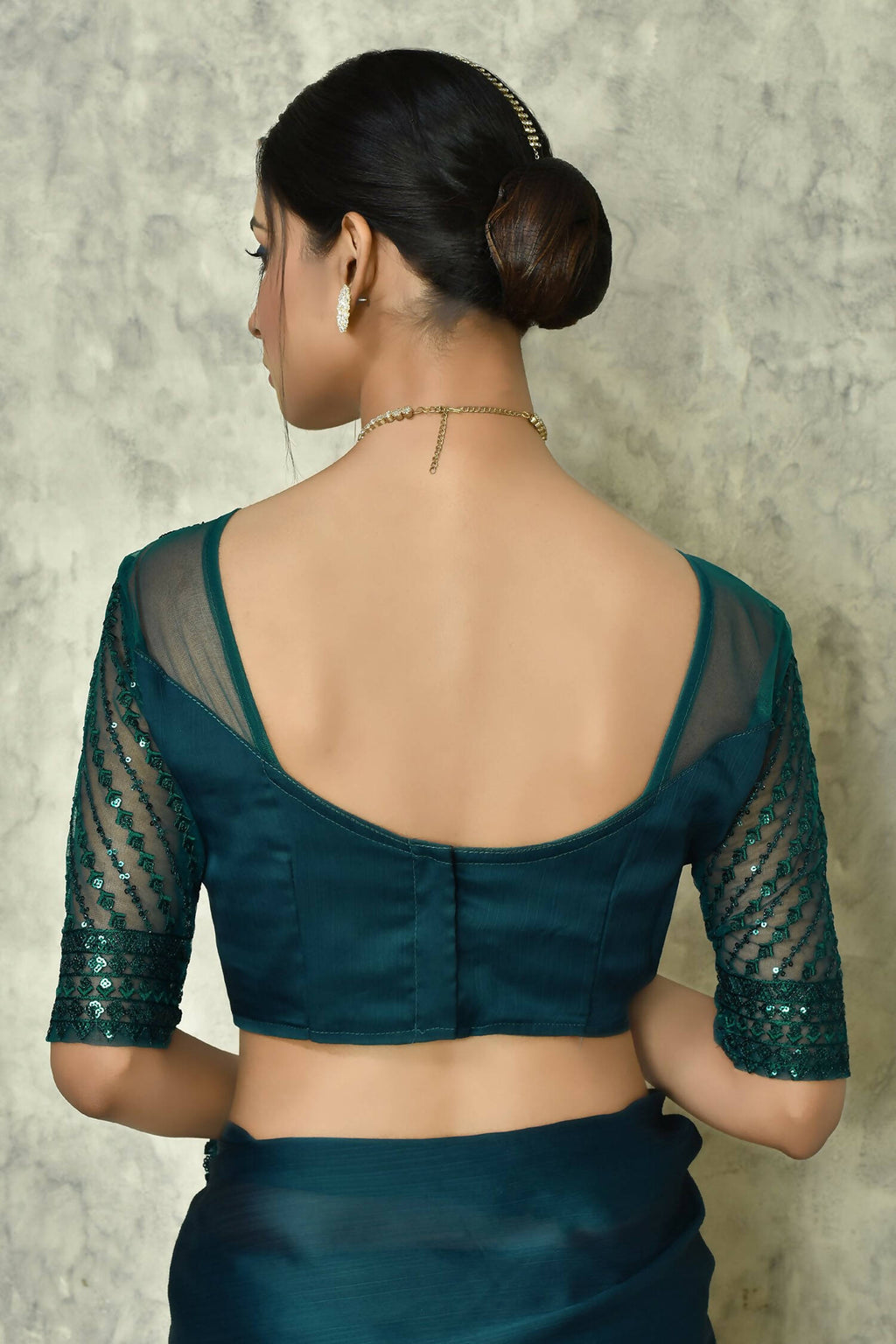 Teal Silk Solid Designer Saree with Blouse - Purvi | Grocsy