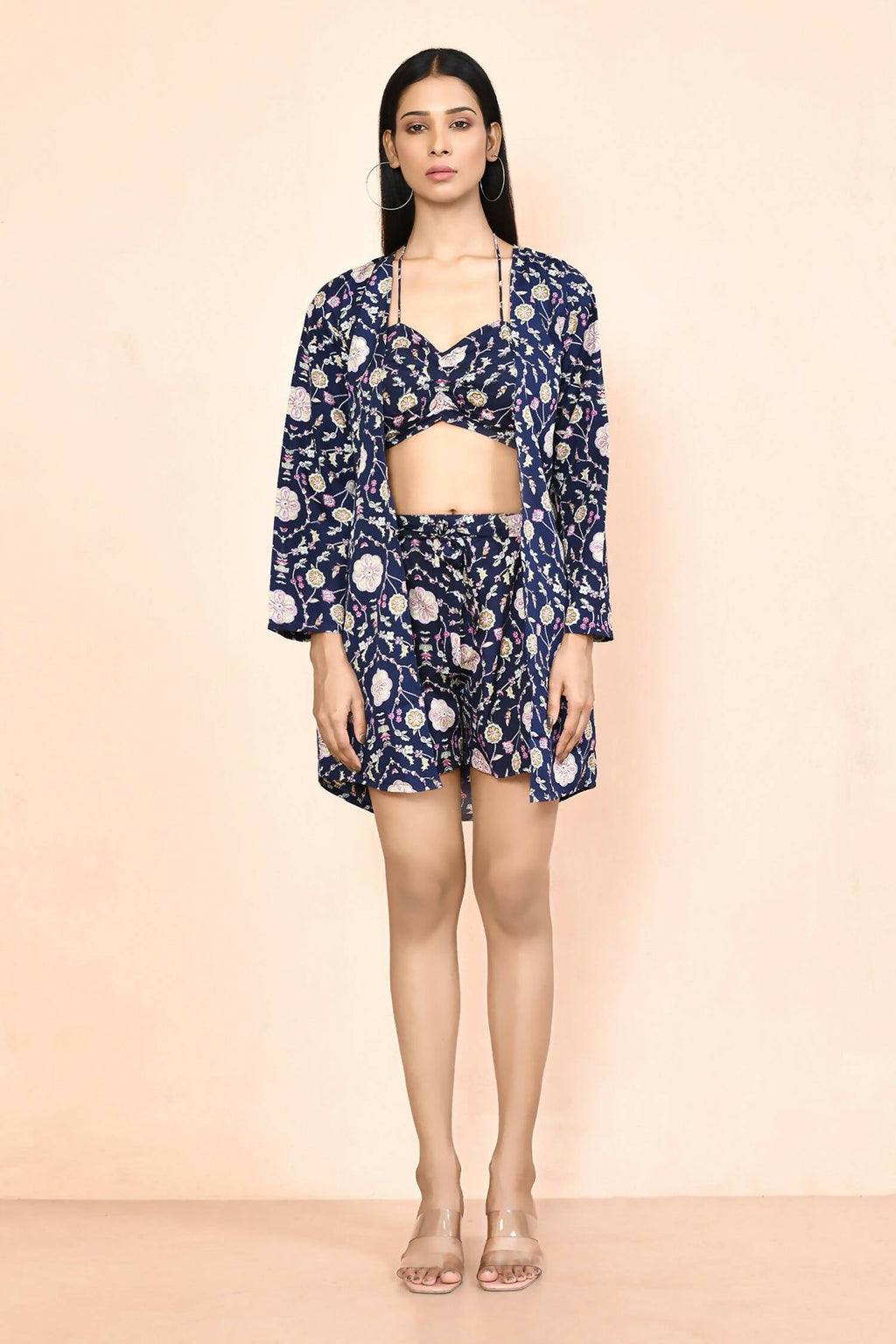 Navy Blue Platinum Creap Printed Co-Sets - Femella | Grocsy