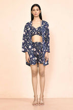 Navy Blue Platinum Creap Printed Co-Sets - Femella | Grocsy