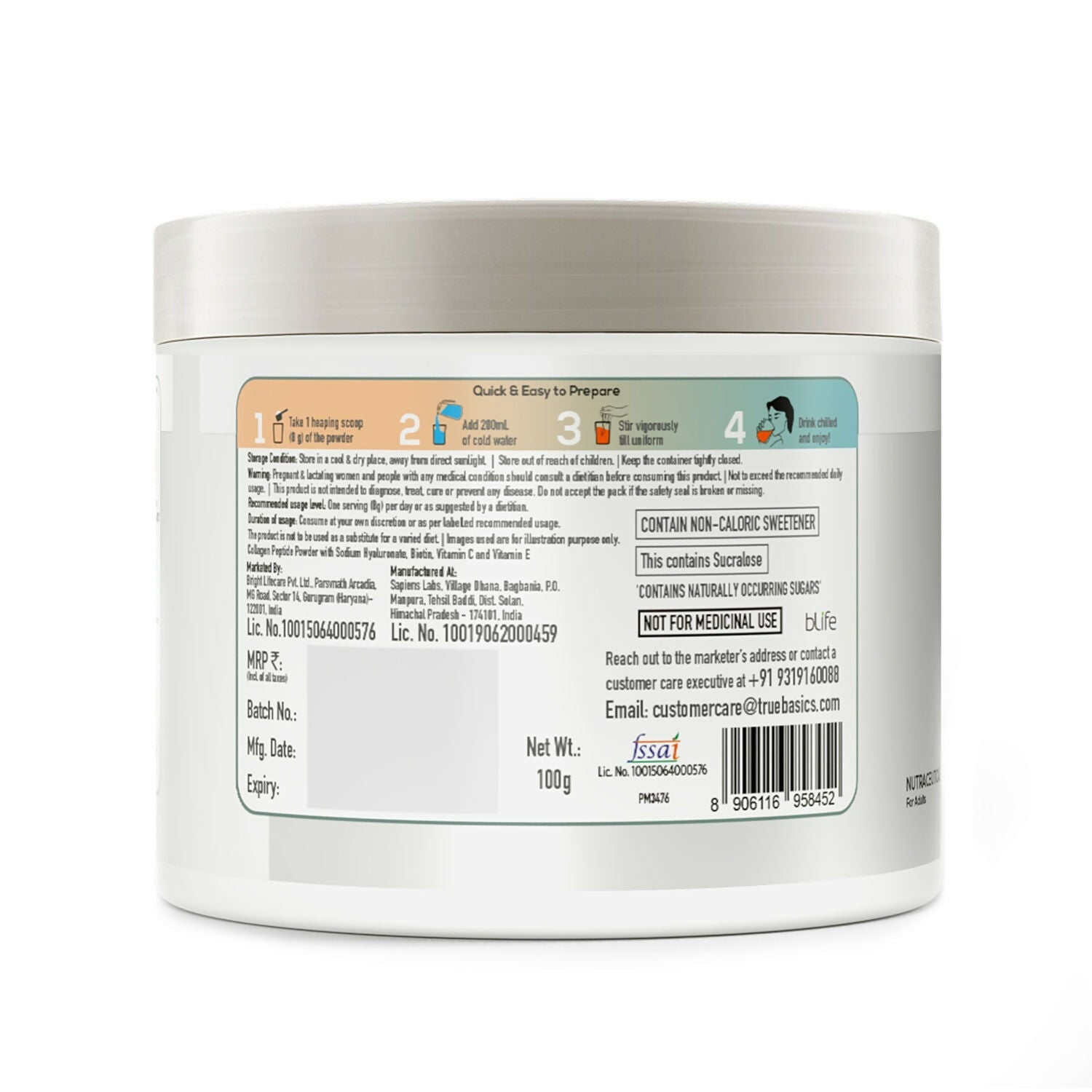 TrueBasics CollaSkin, Marine Collagen Peptides for Youthful Glowing Skin - Orange | Grocsy