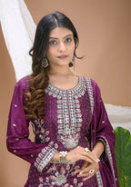 Teeya Creation Wine Color Chinon Silk Wedding Wear Trending Palazzo Set | Grocsy
