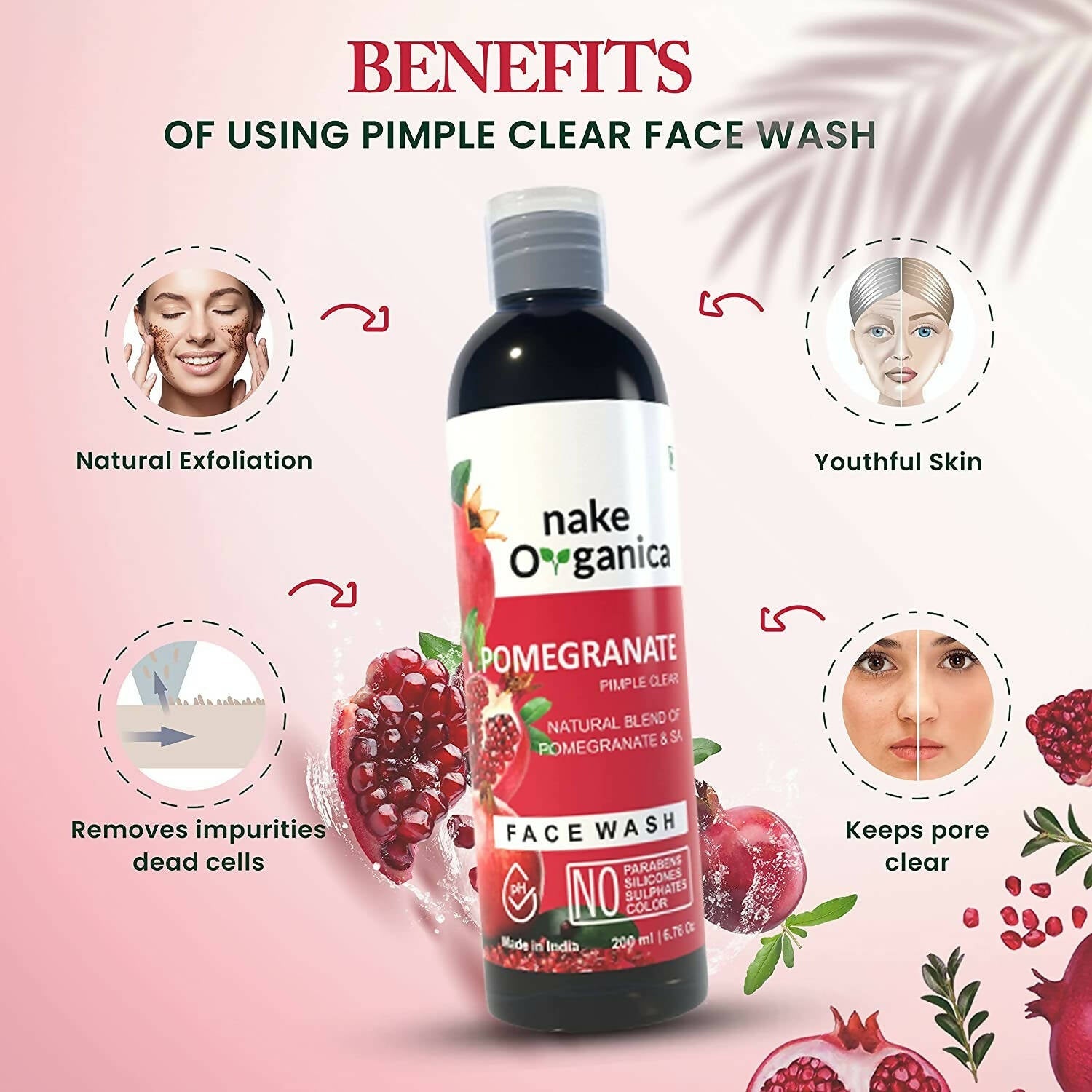 Nake Organica Pomegranate Pimple Clear Face Wash | Grocsy