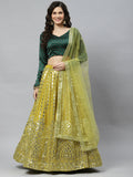 Fluorescent green Georgette Paper Mirror Embroidery Work Lehenga Choli with Dupatta - Jivika | Grocsy